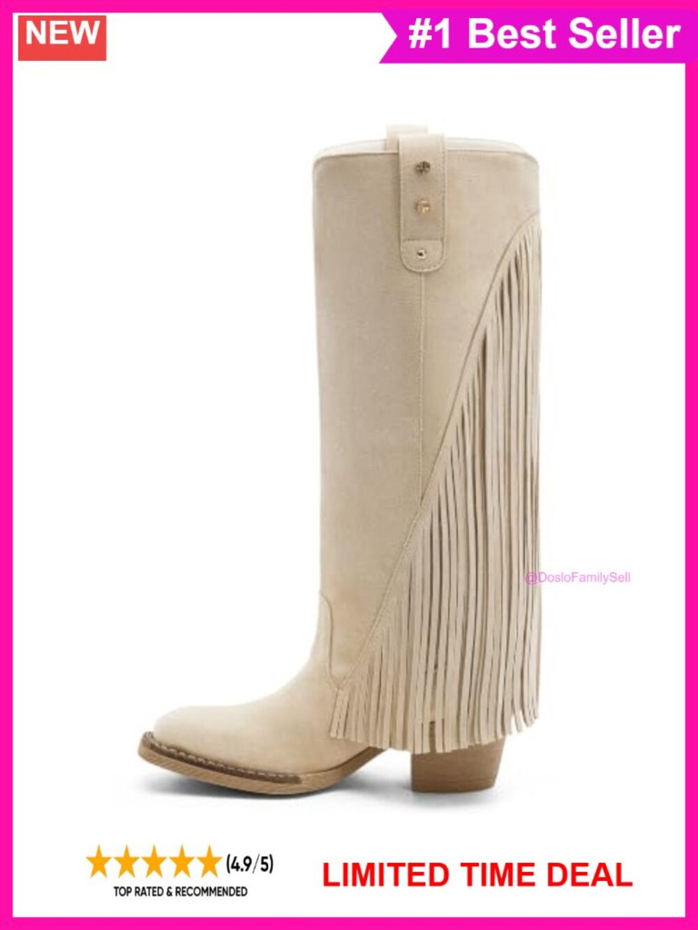 Womens Knee High Fringe Boots Square Toe Pull On Block Heel Faux Suede
